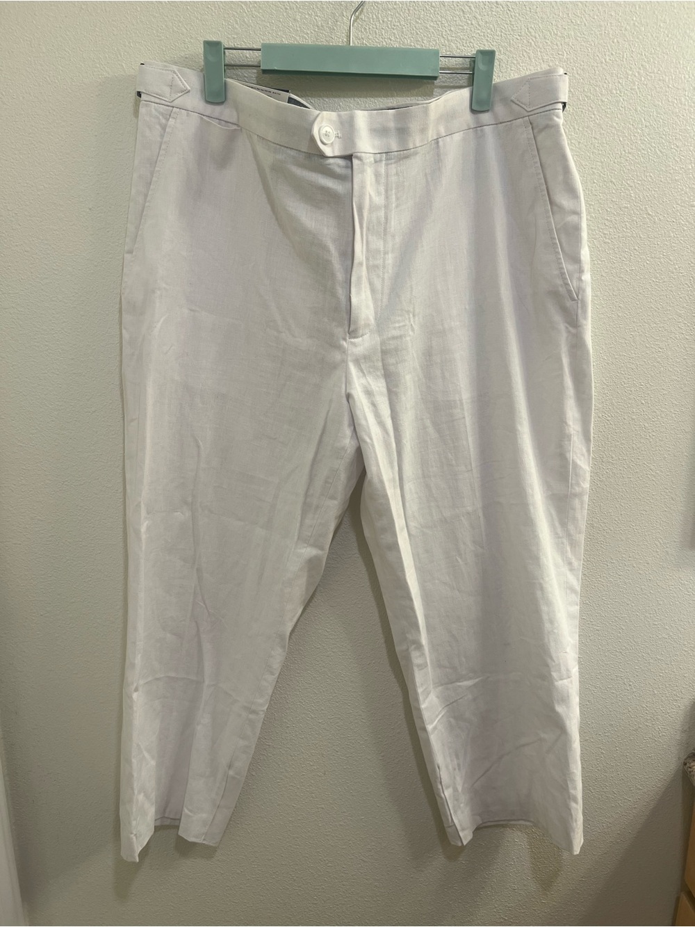 Stafford Linen Pants Mens 40x30 White Classic Fit Flat Front Formal Straight Leg
